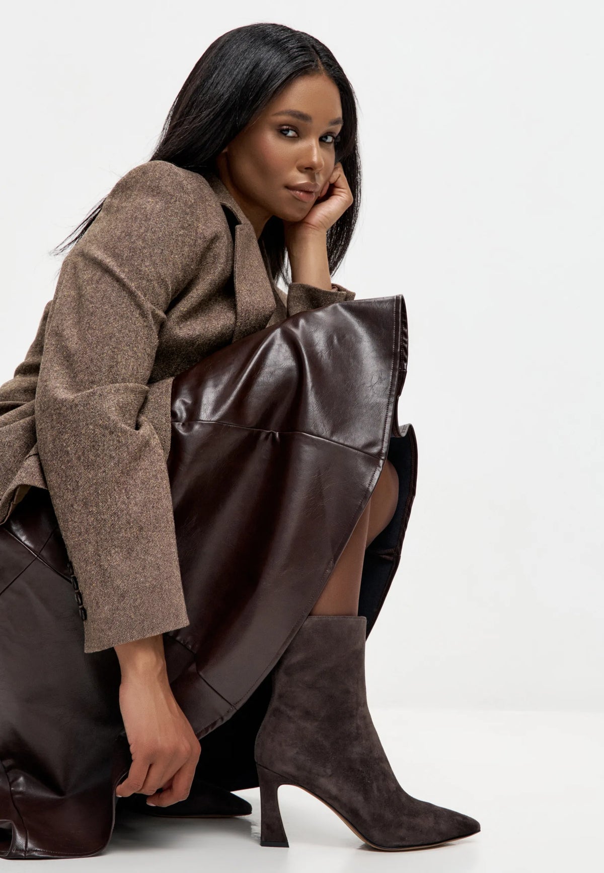 Sculpted Sleek-Heel Ankle Boot - Brown