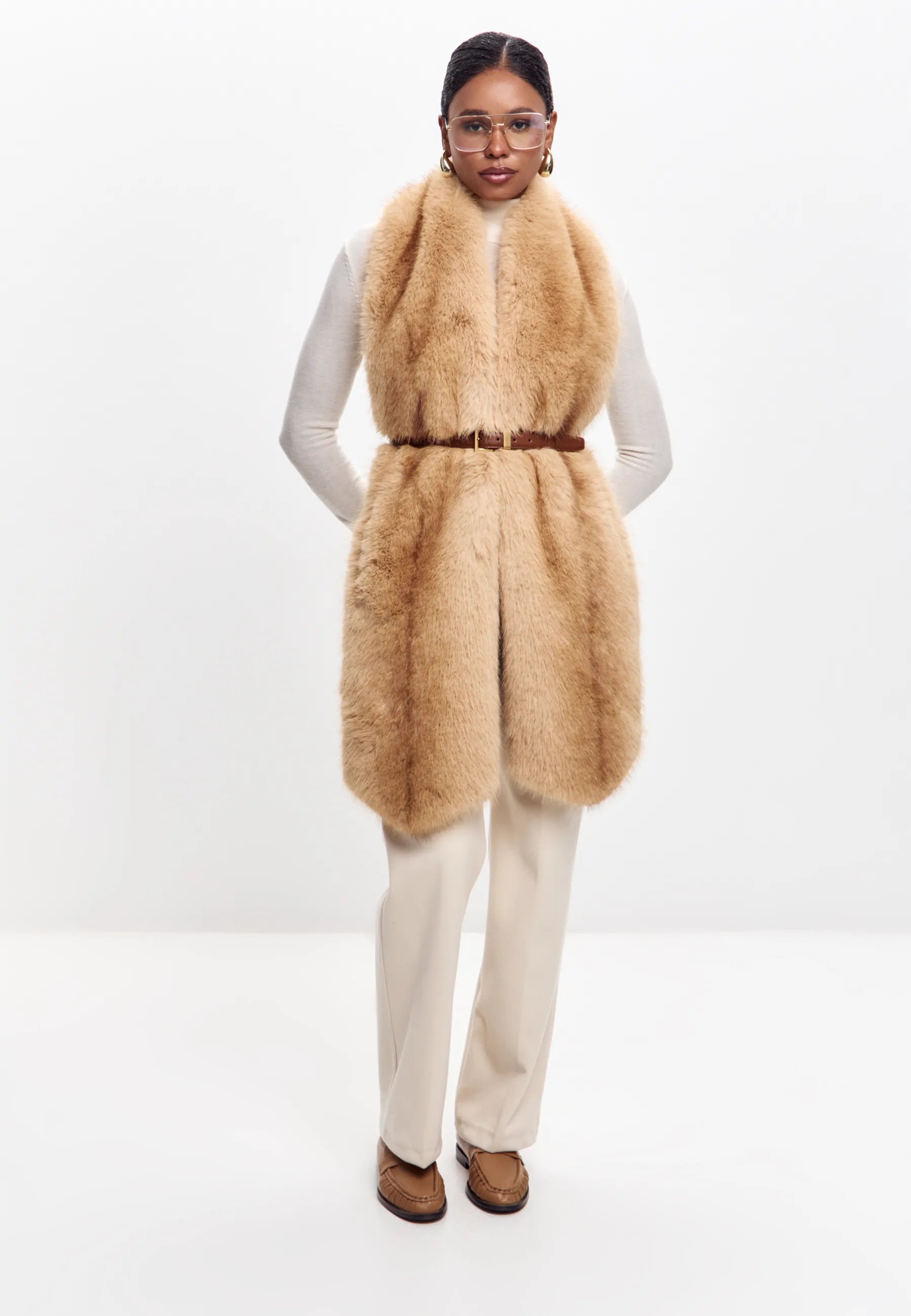 Maxi Faux Fur Stole – Sand Beige