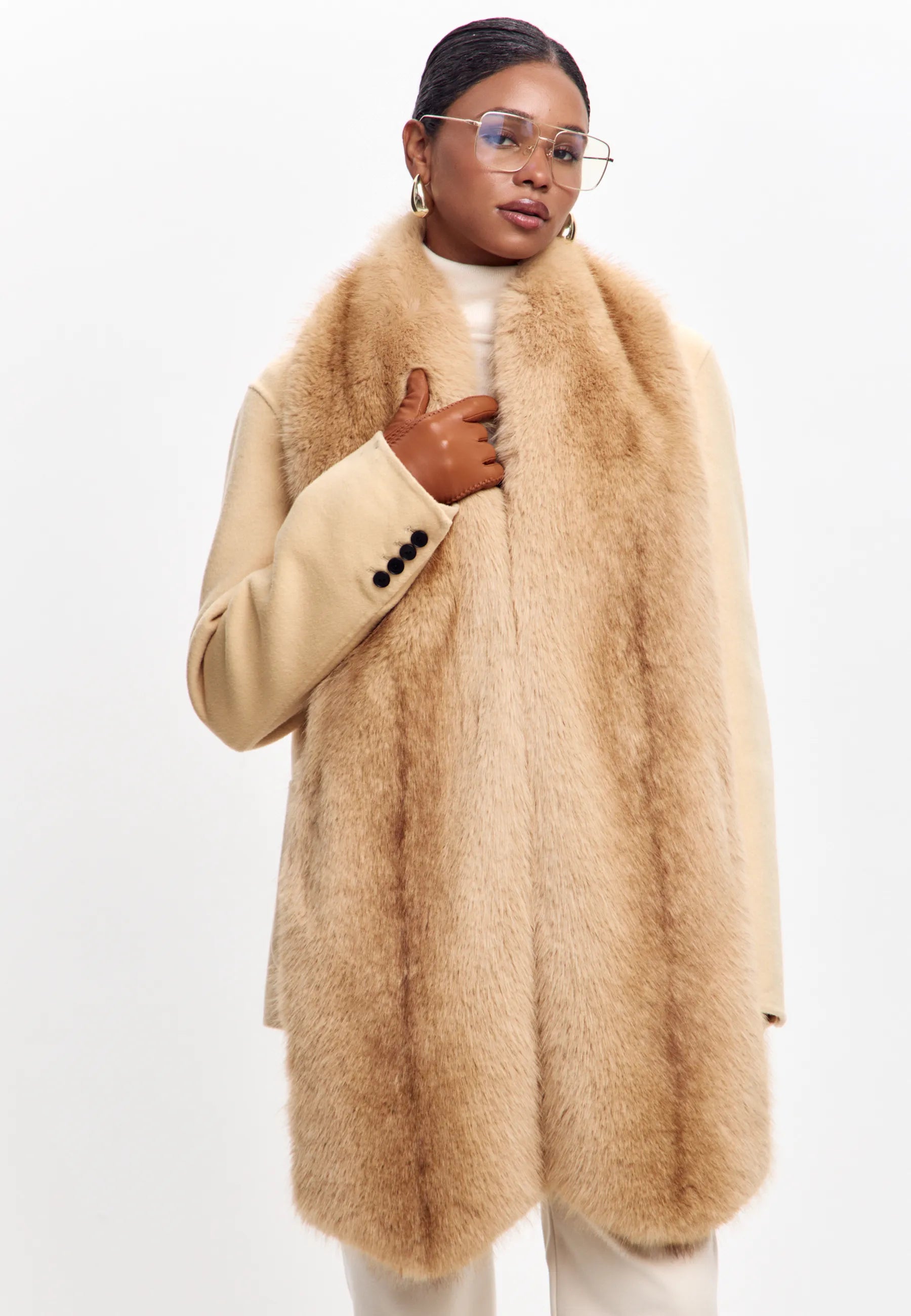 Maxi Faux Fur Stole – Sand Beige
