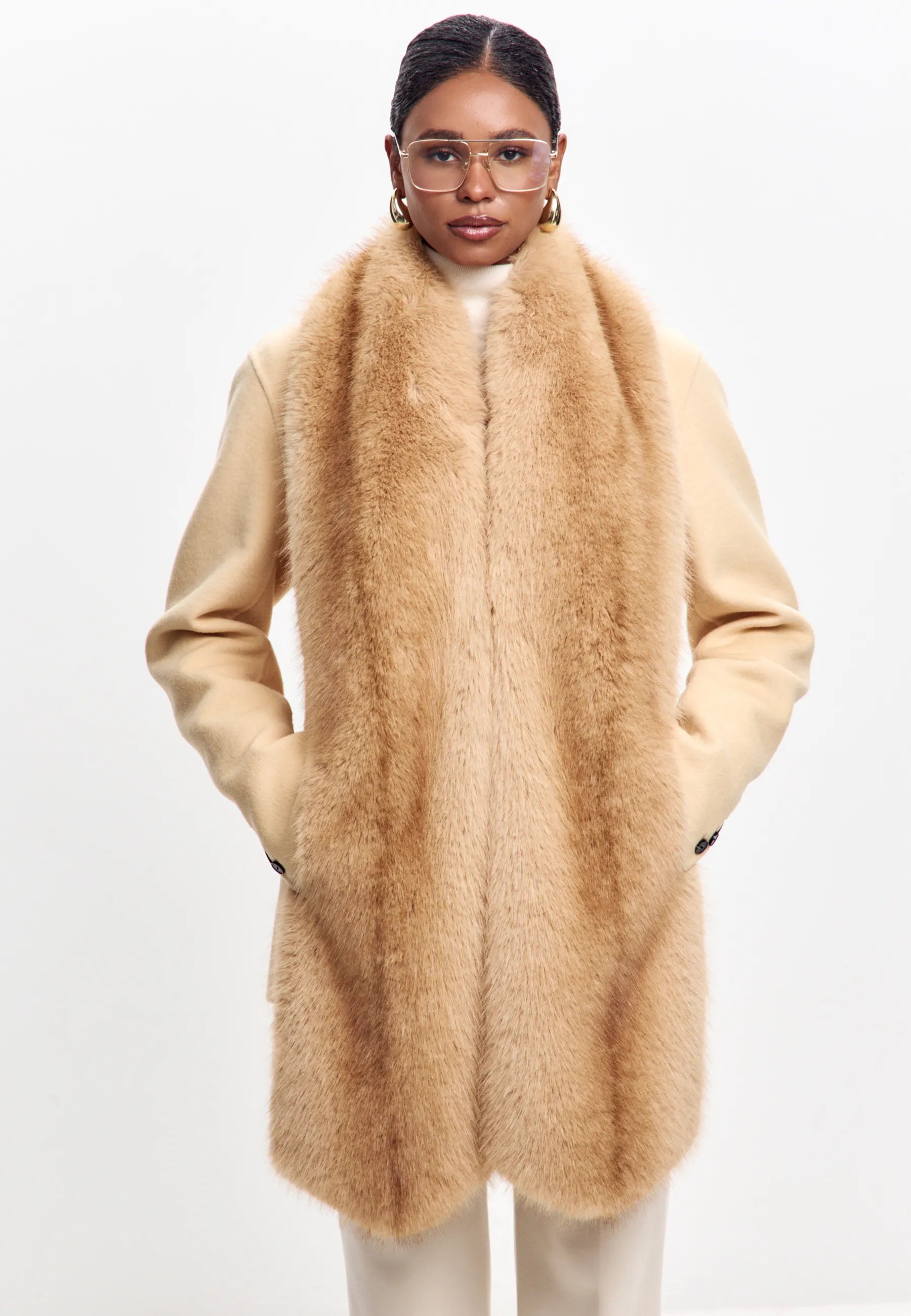Maxi Faux Fur Stole – Sand Beige