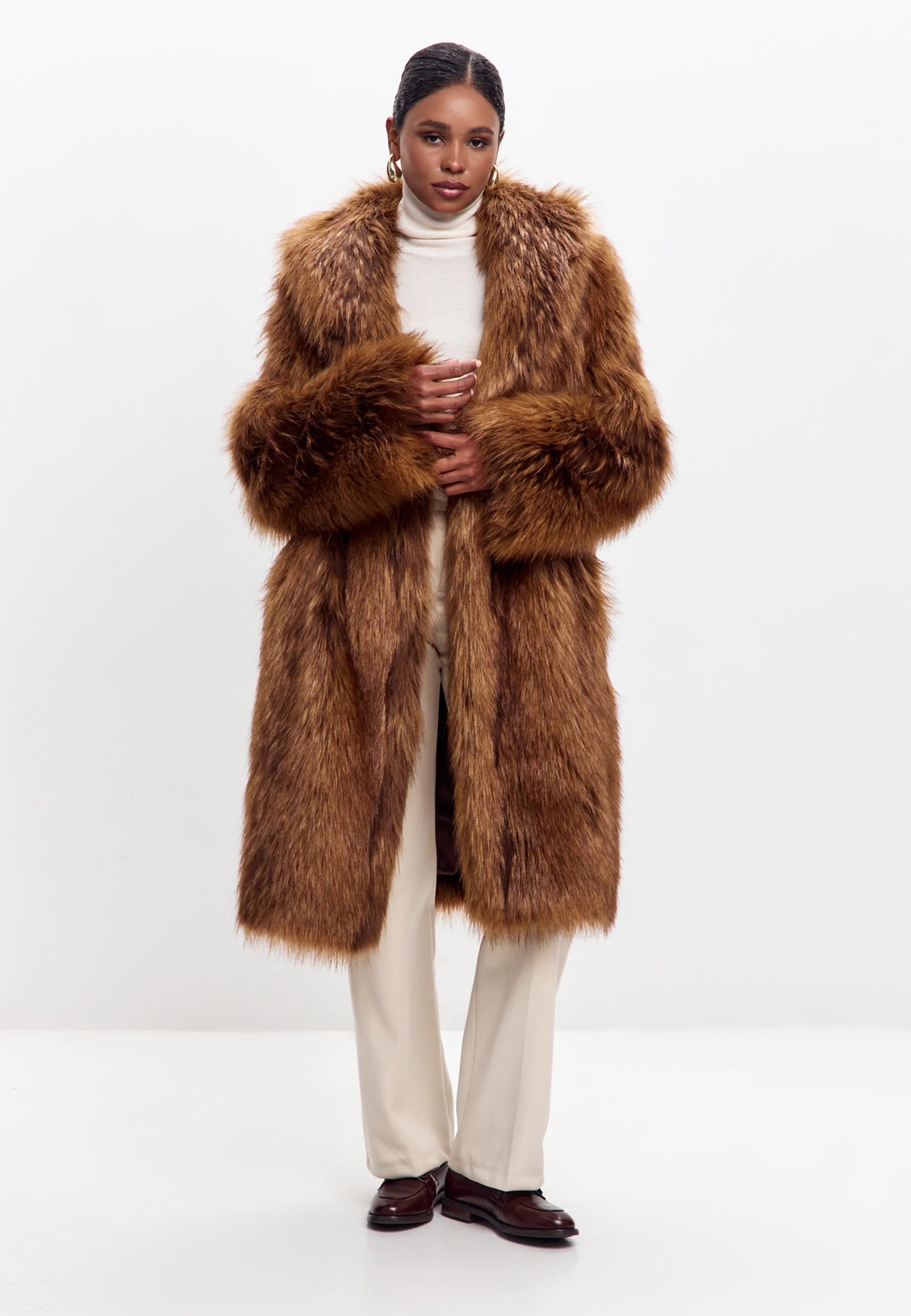 Faux Fur Long Coat — Oversized Winter Statement