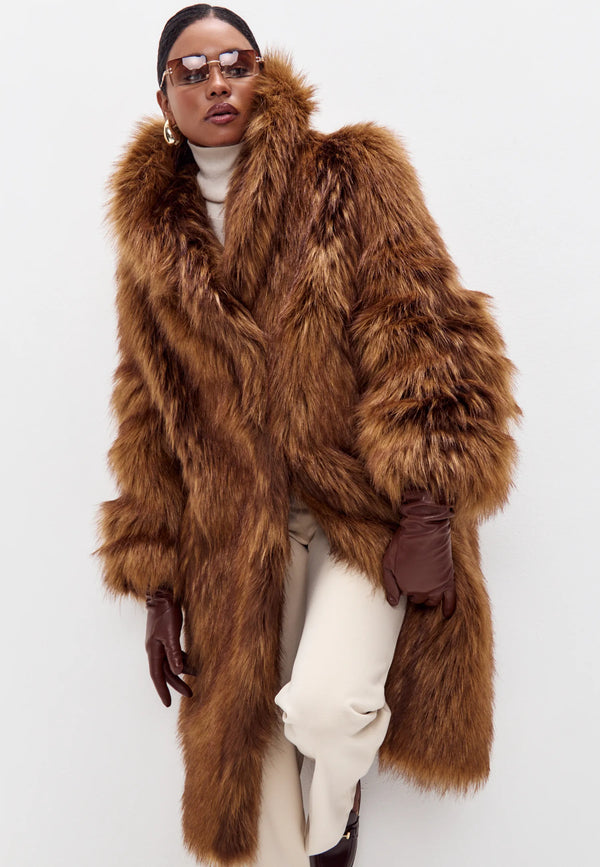 Oversized Faux Fur Long Coat - Leona