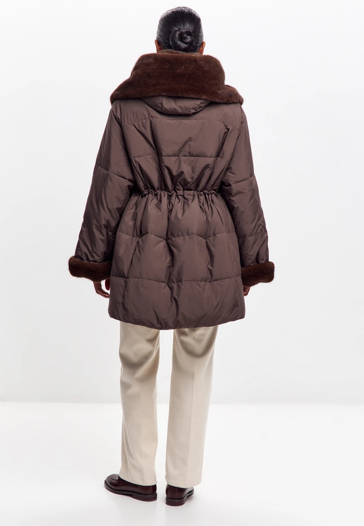 Faux Fur Trim Hooded Coat — Brown