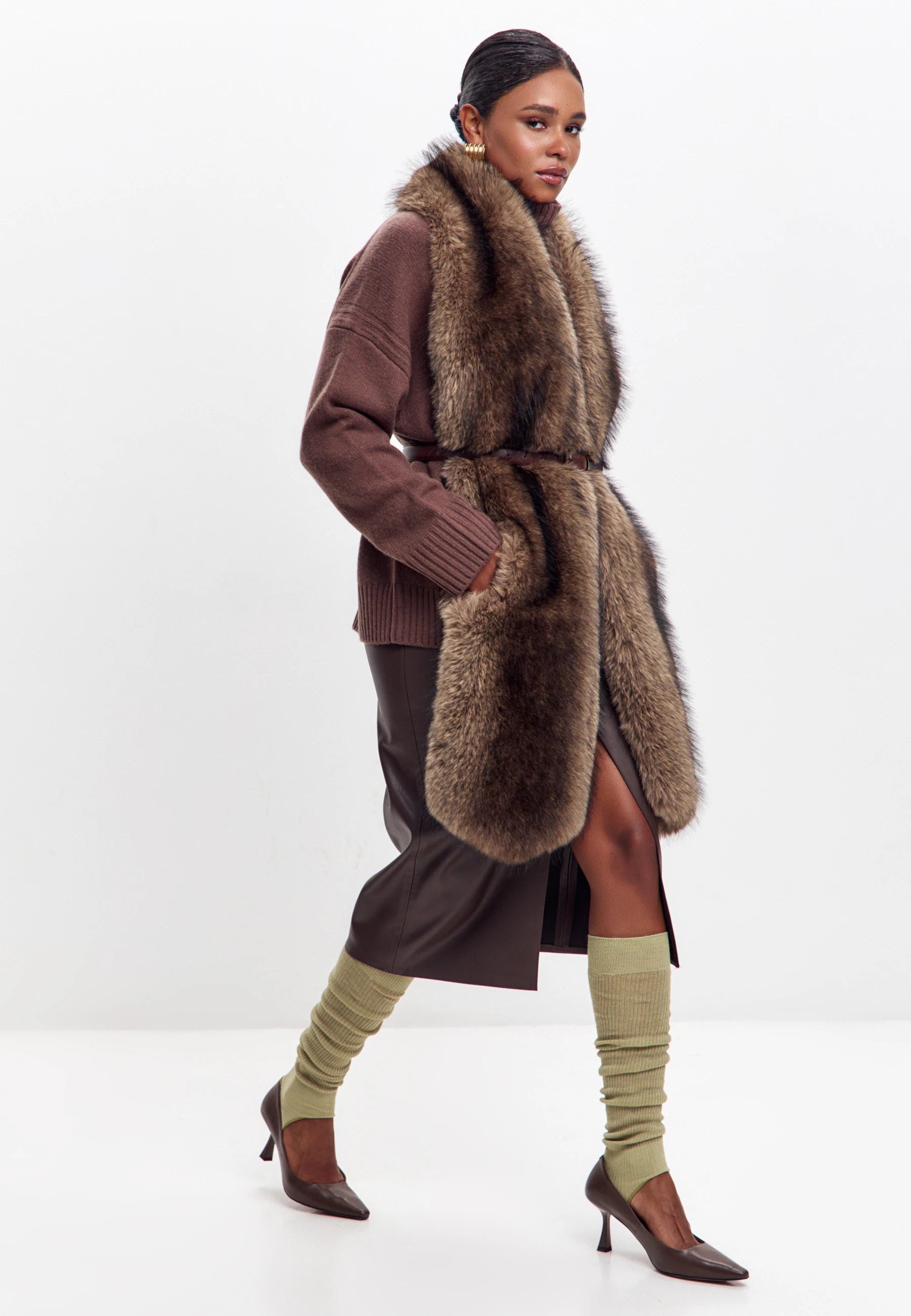 Maxi Faux Fur Stole – Chocolate Brown