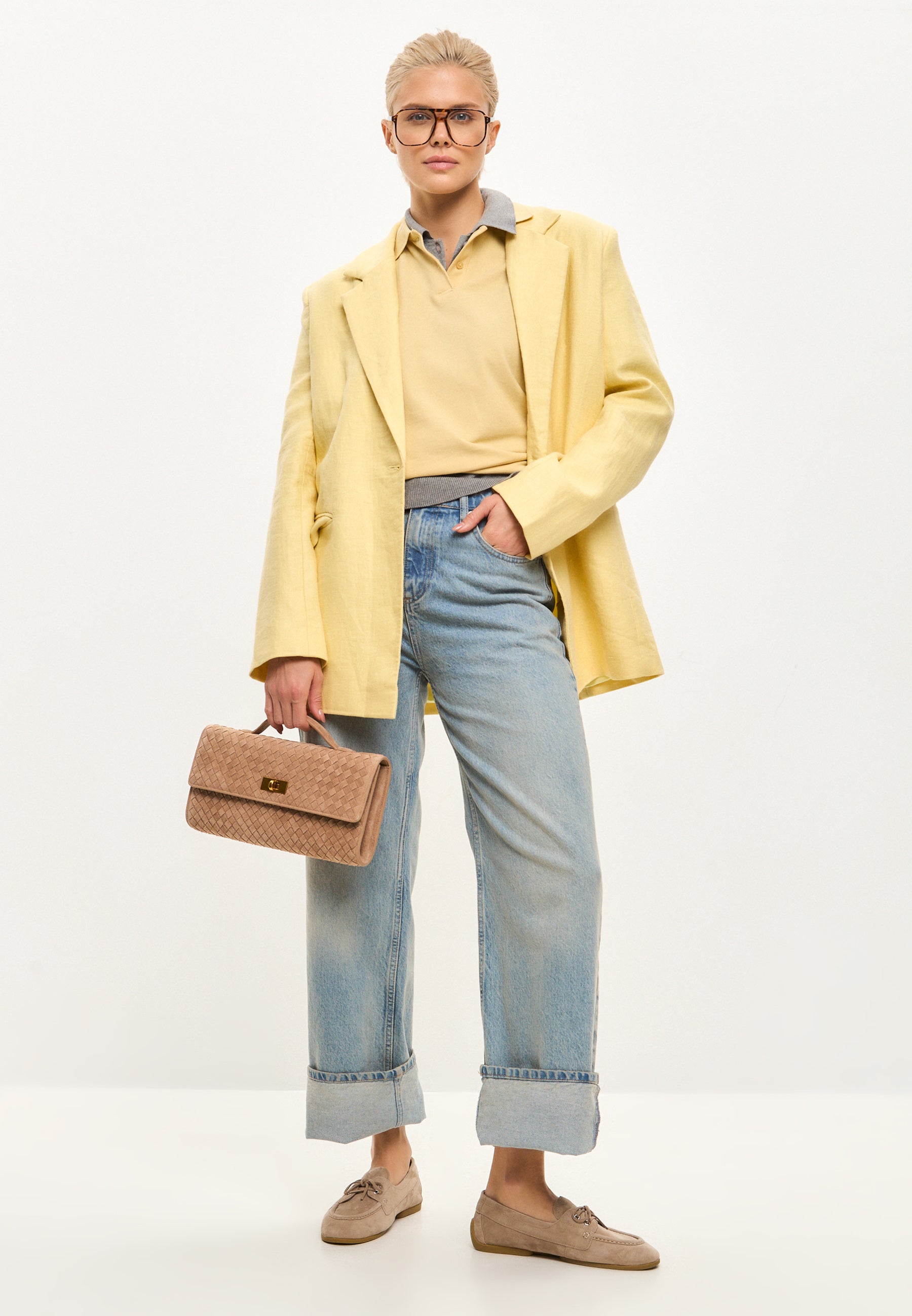 Suede Lace-Up Loafers - Beige