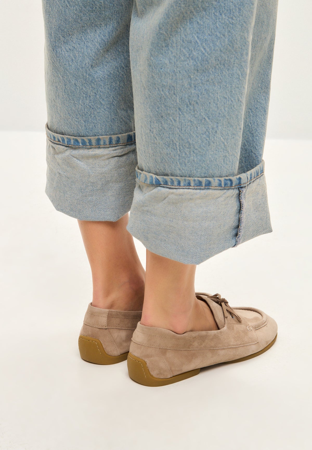 Suede Lace-Up Loafers - Beige