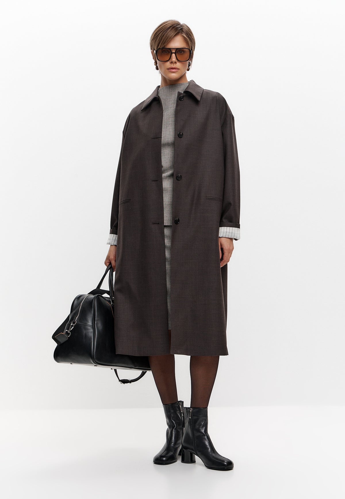 Bottines à bout rond en cuir – Noir