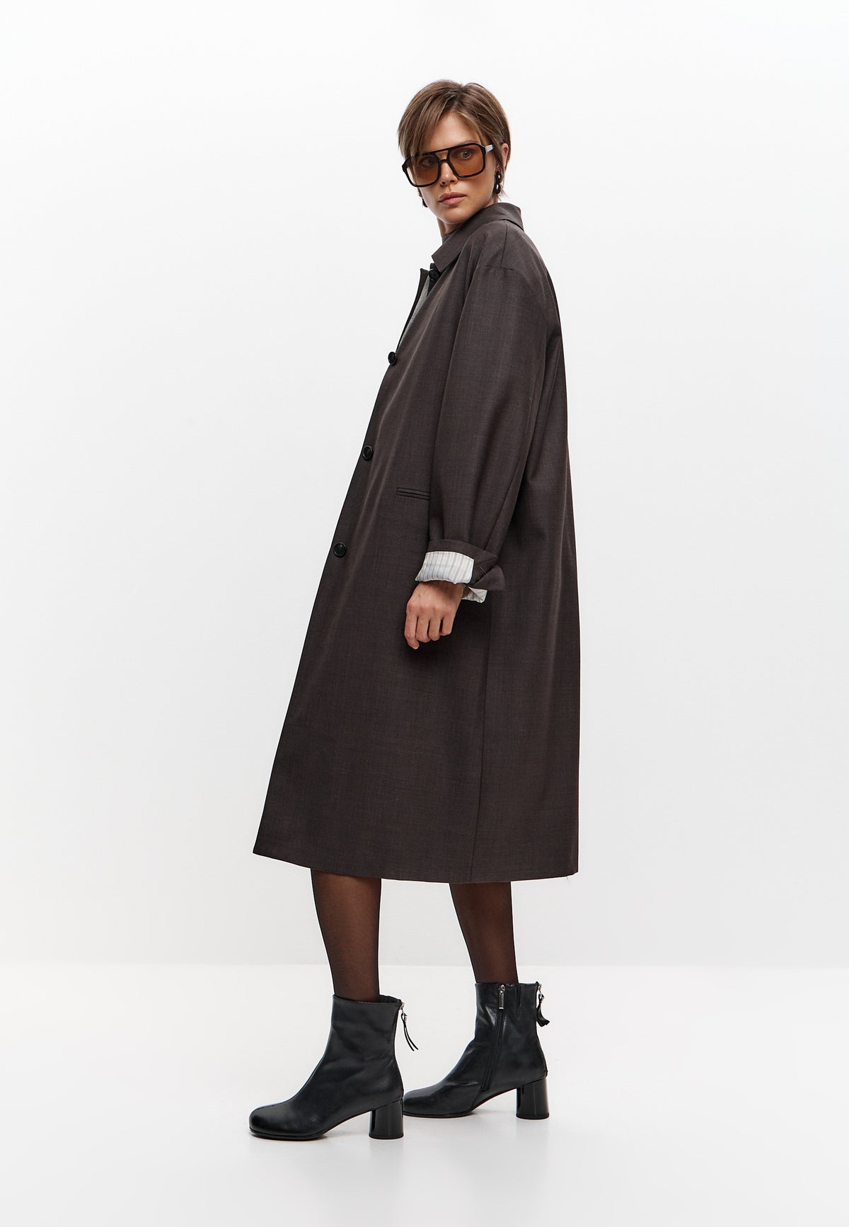 Bottines à bout rond en cuir – Noir