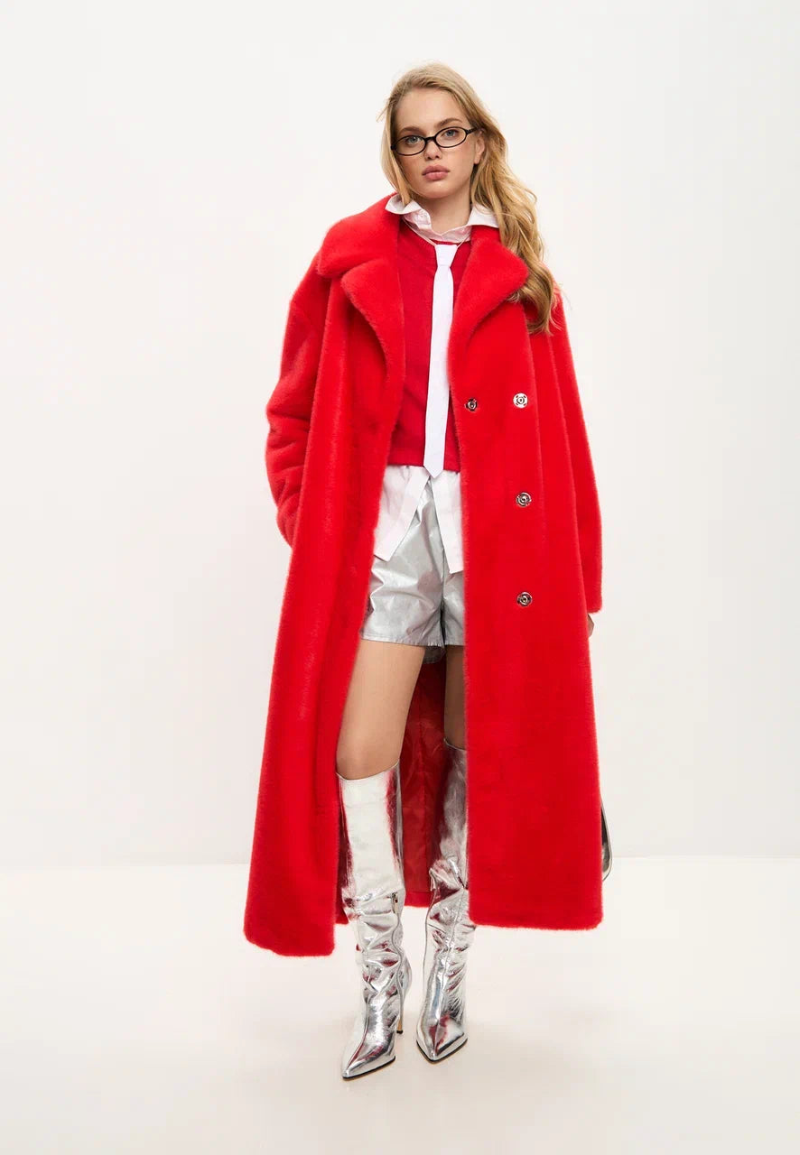 Luxurious Faux Fur Coat Freya - Red