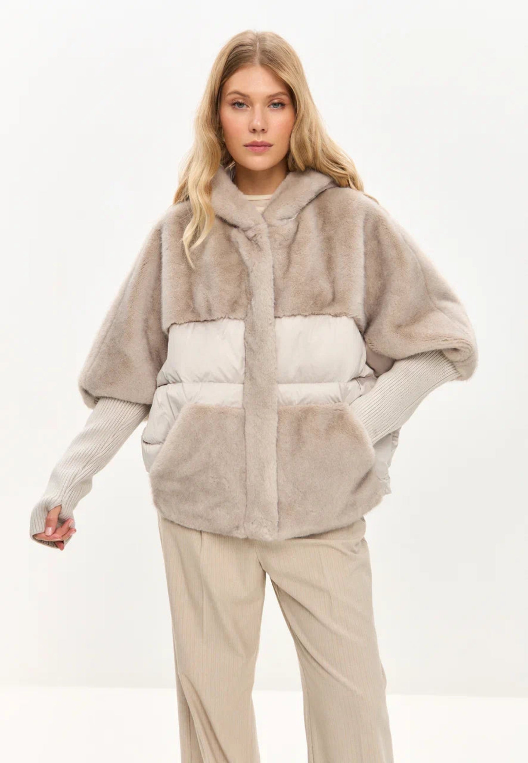 Oversized Faux Fur Jacket  - Ivory