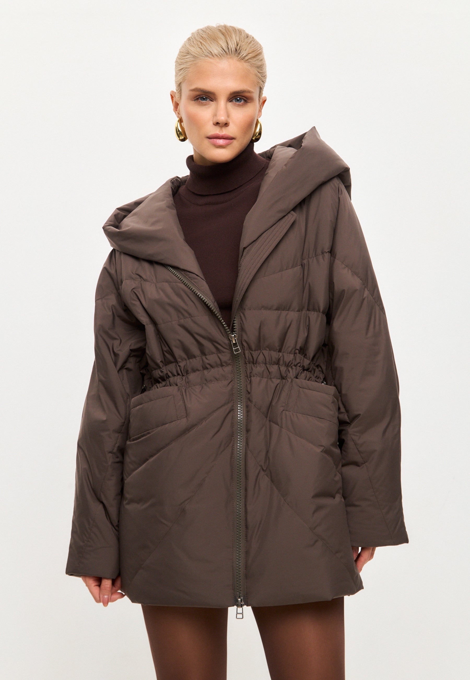 Hooded Quilted Jacket - Brown