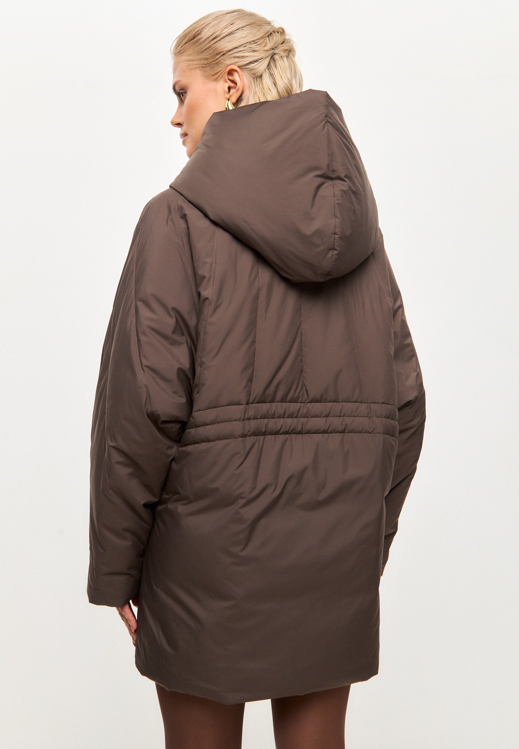 Hooded Quilted Jacket - Brown