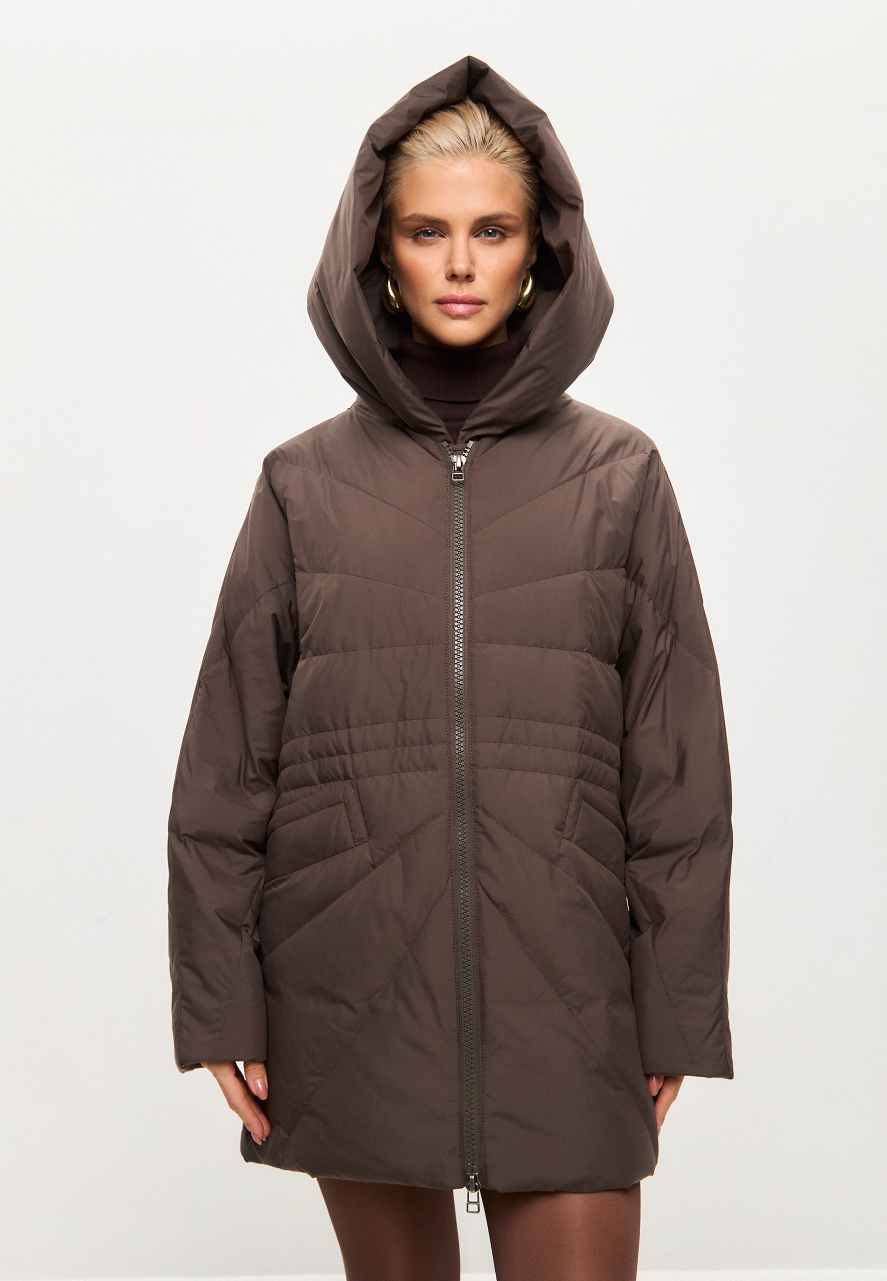 Hooded Quilted Jacket - Brown