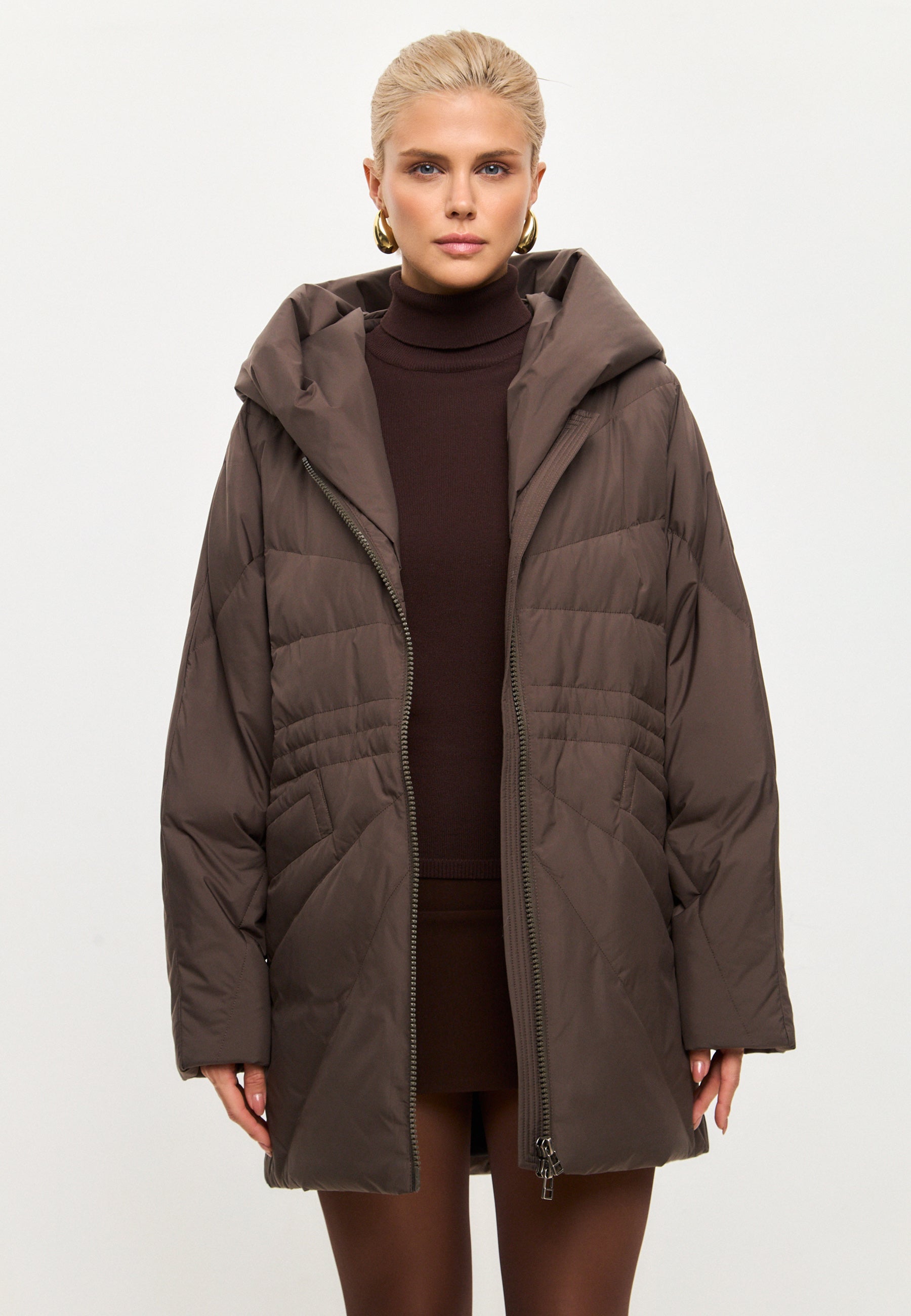 Hooded Quilted Jacket - Brown