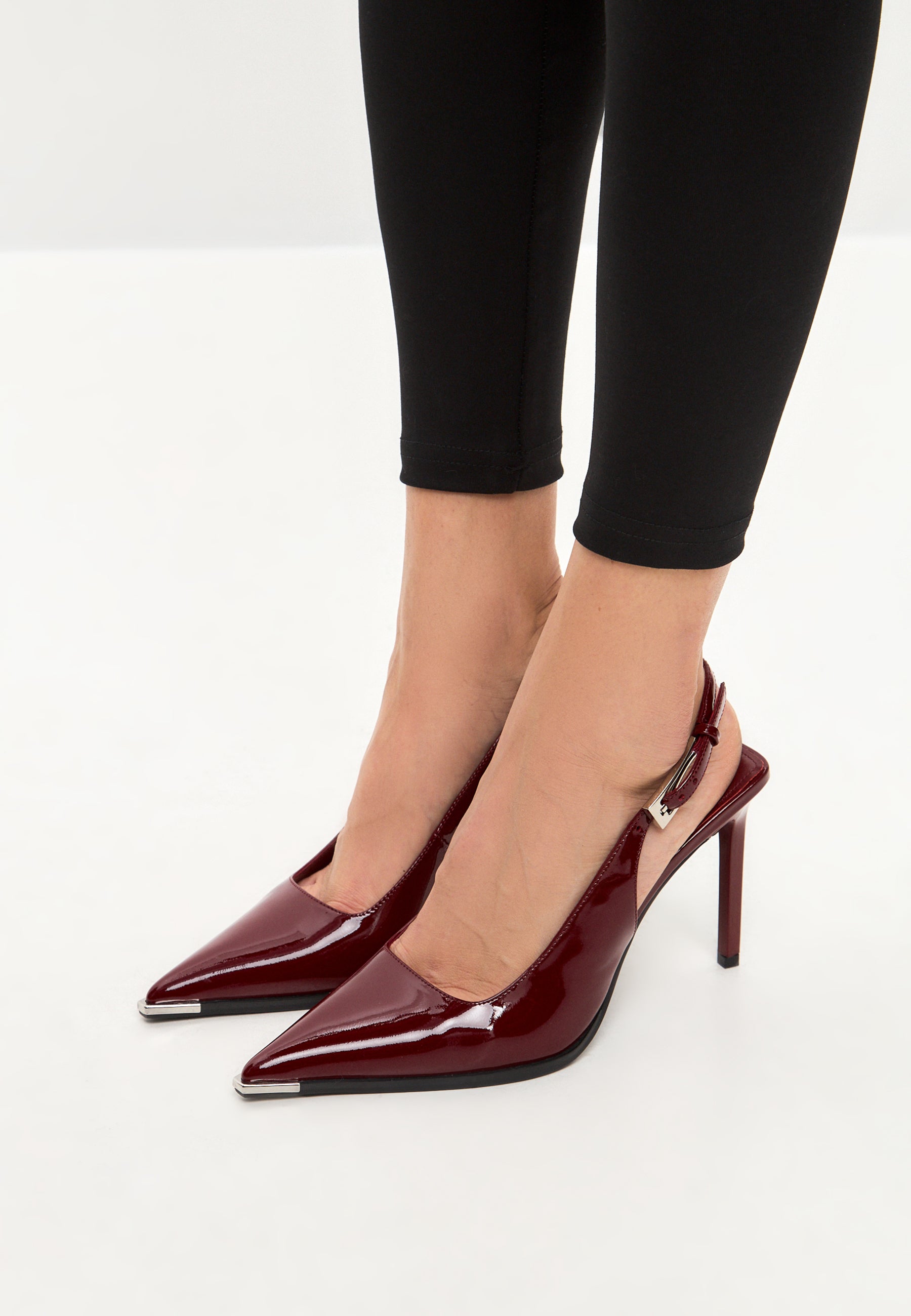 Patent Leather Slingback Pumps - Red