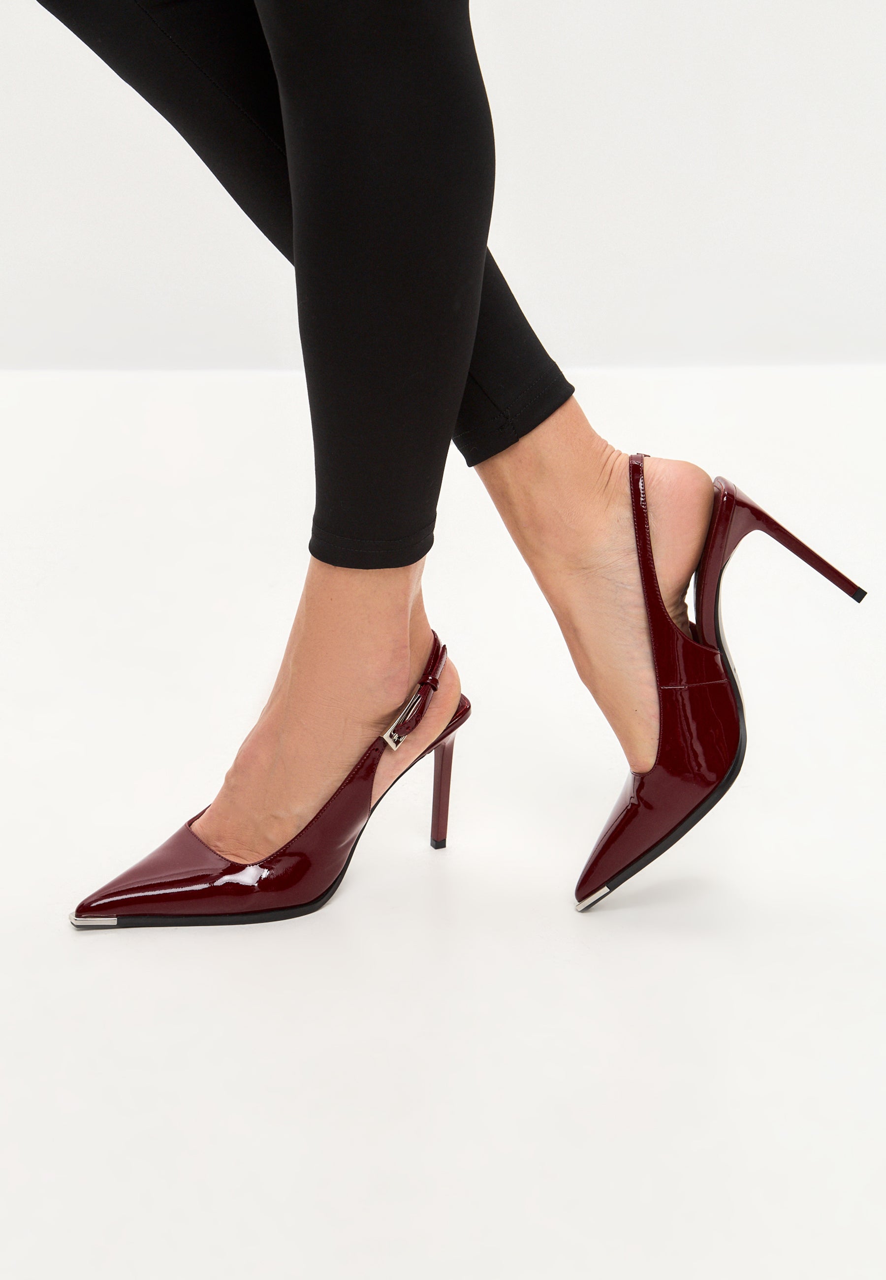 Patent Leather Slingback Pumps - Red