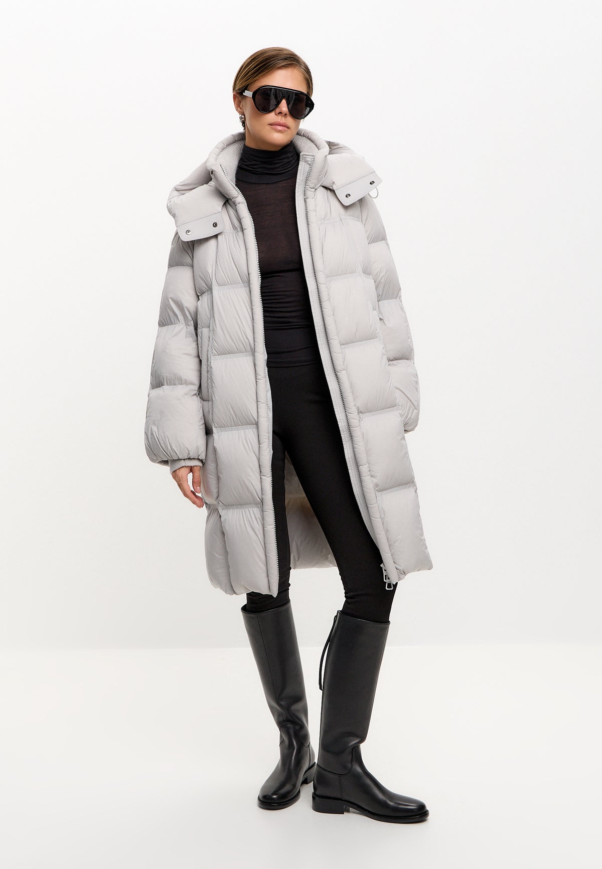 Long Quilted Down Puffer Coat - Grey