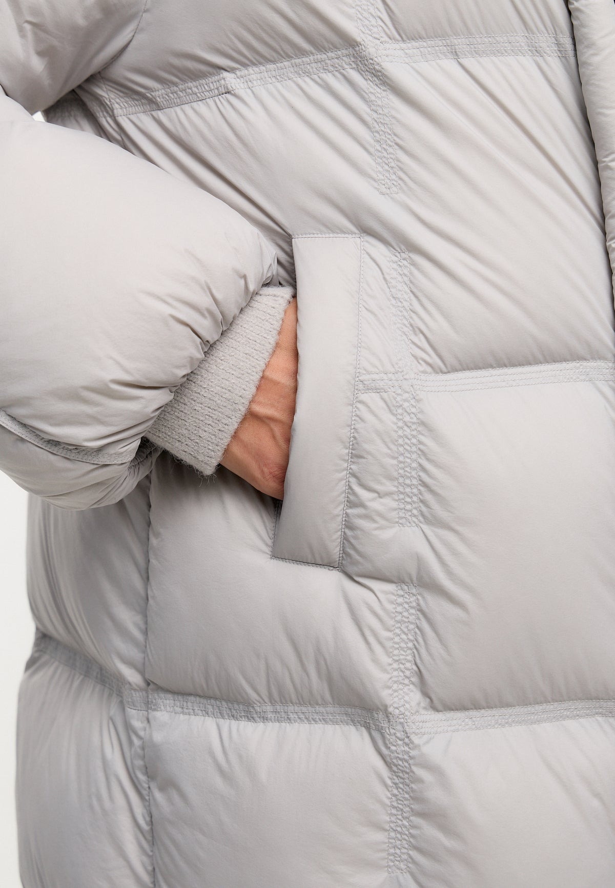 Long Quilted Down Puffer Coat - Grey