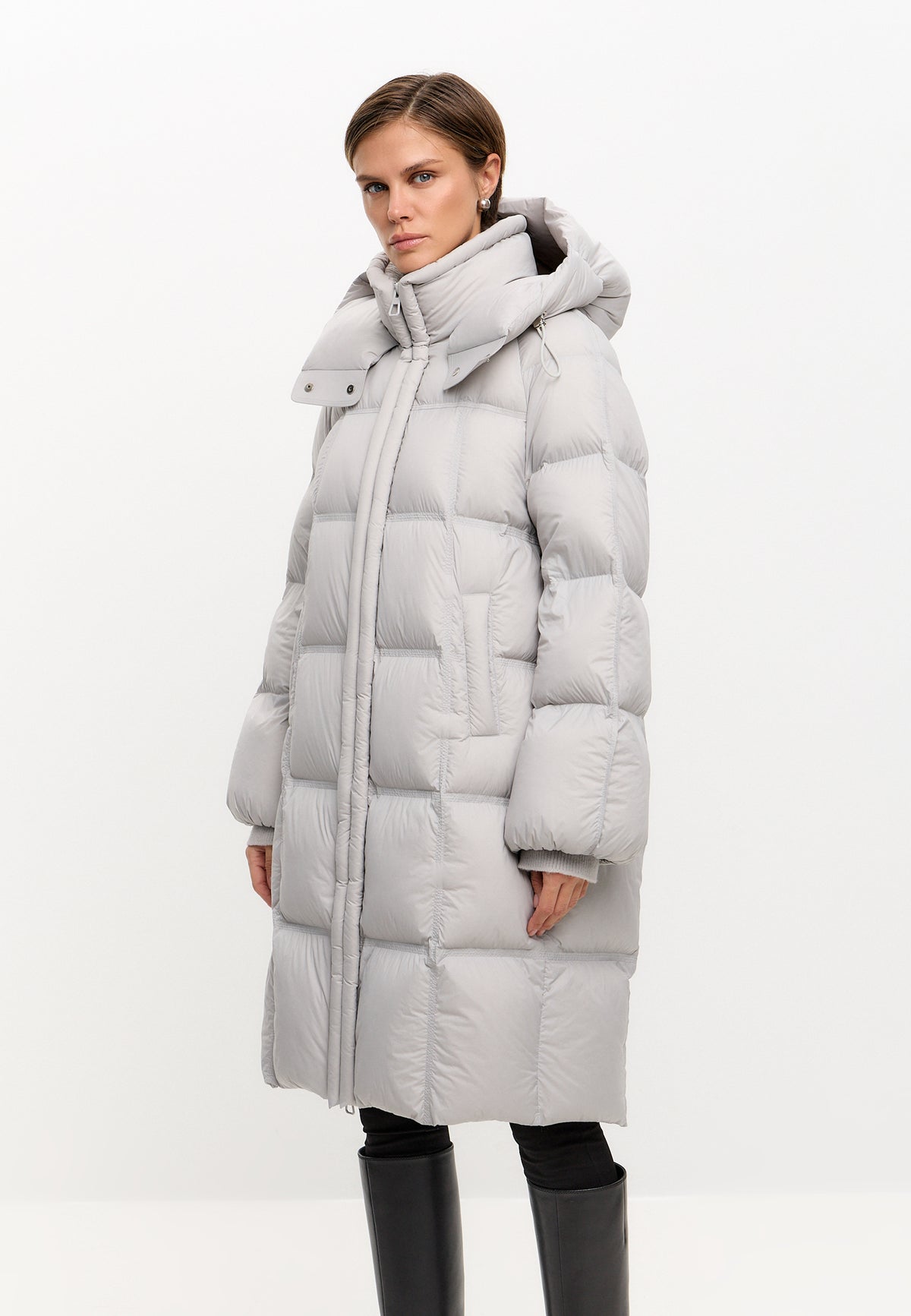 Long Quilted Down Puffer Coat - Grey