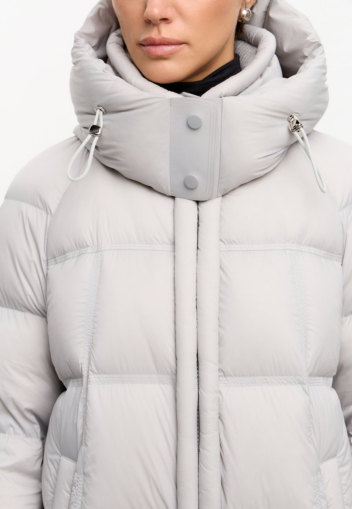 Long Quilted Down Puffer Coat - Grey