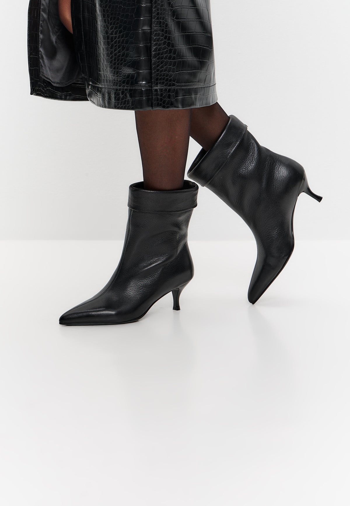 Bottines à talon kitten pointues – Noir