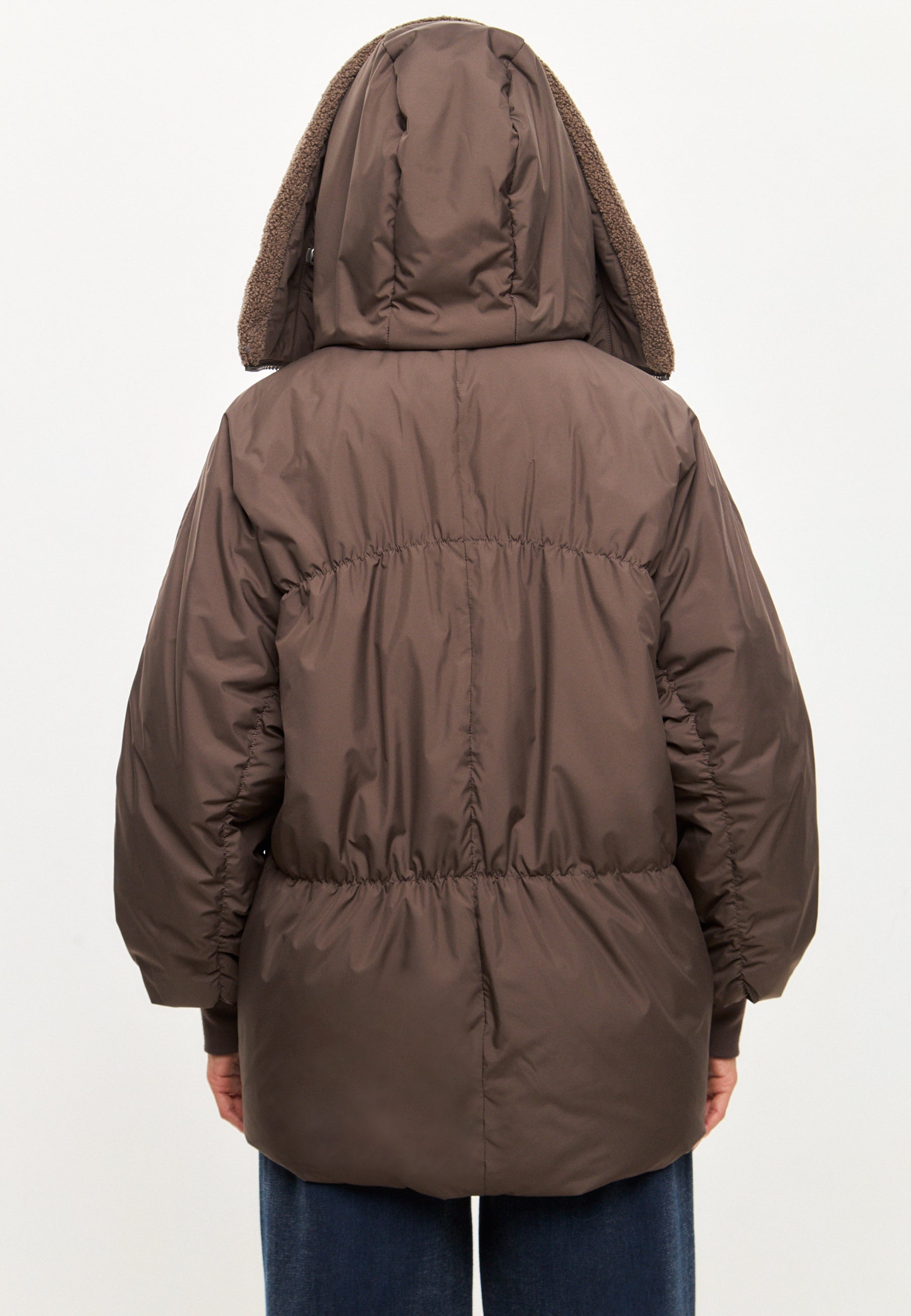 Shearling-Collar Puffer Jacket - Chocolate