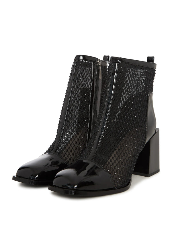 Mesh Panel Patent Leather Ankle Boot