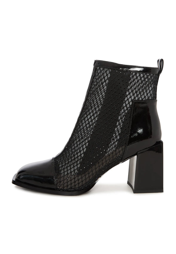 Mesh Panel Patent Leather Ankle Boot