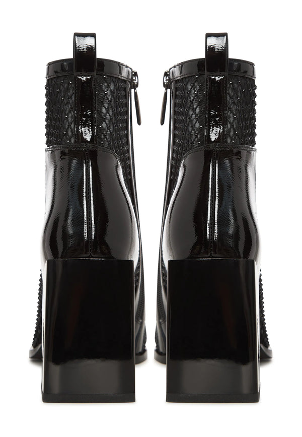 Mesh Panel Patent Leather Ankle Boot