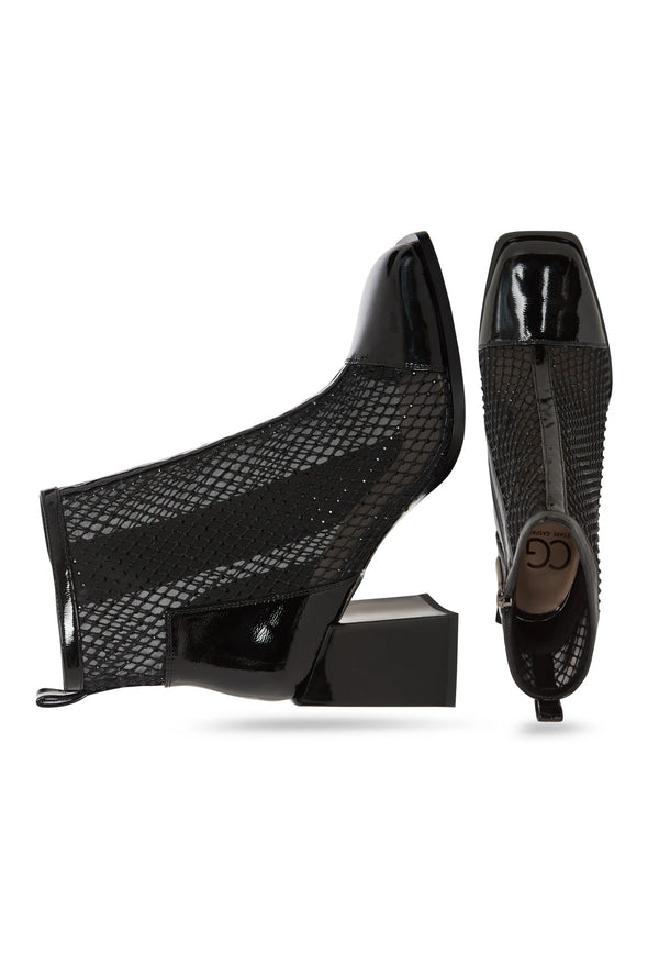 Mesh Panel Patent Leather Ankle Boot