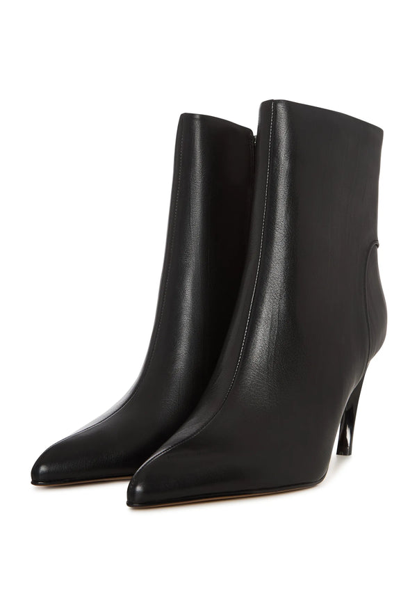 Textured Heel Pointed Ankle Boot - Black