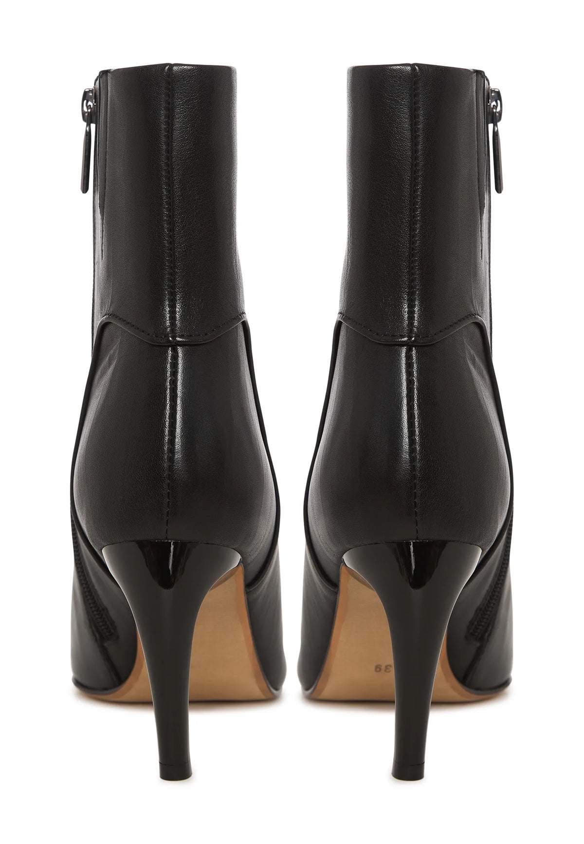 Textured Heel Pointed Ankle Boot - Black