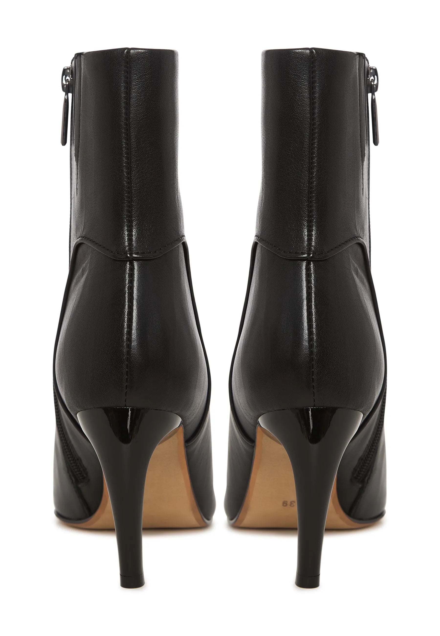 Textured Heel Pointed Ankle Boot - Black