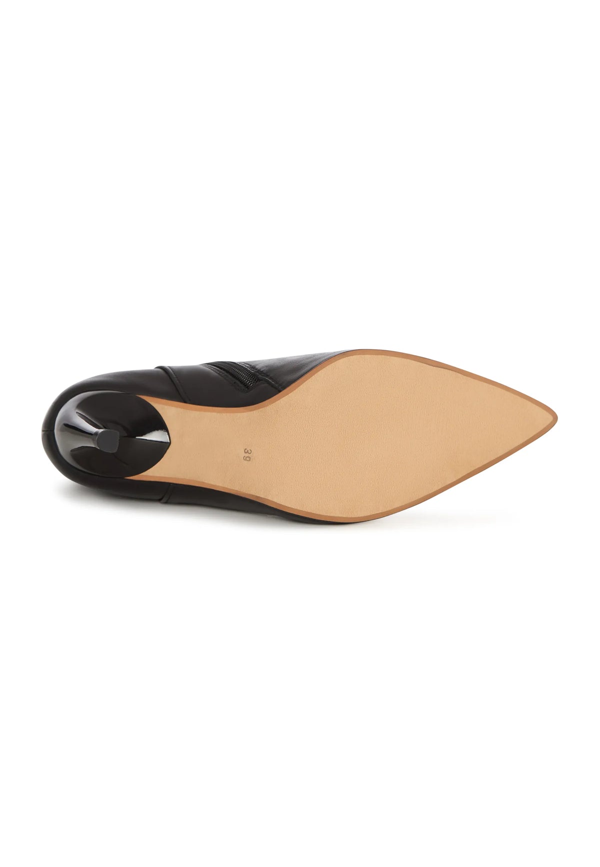 Textured Heel Pointed Ankle Boot - Black