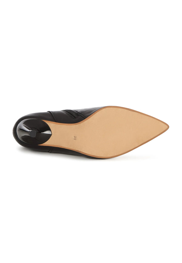 Textured Heel Pointed Ankle Boot - Black