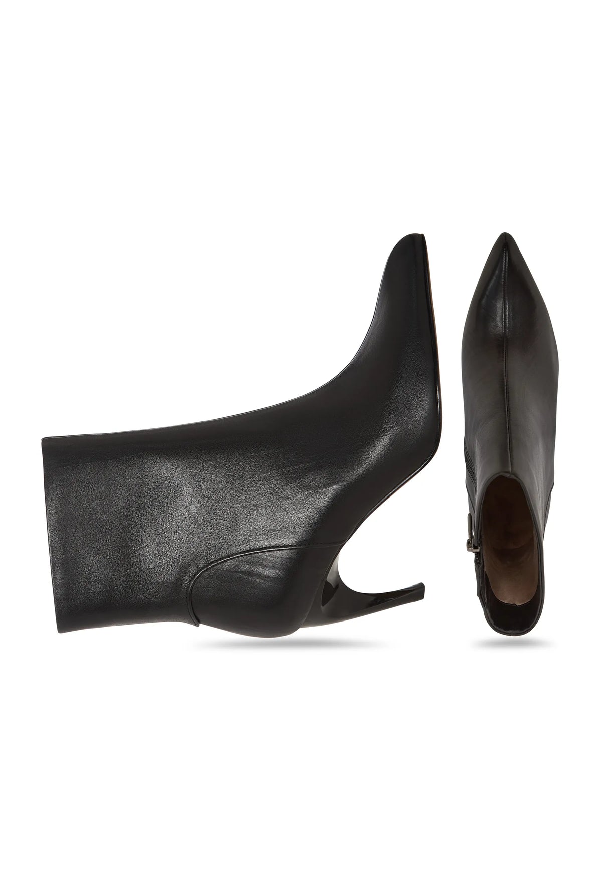 Textured Heel Pointed Ankle Boot - Black