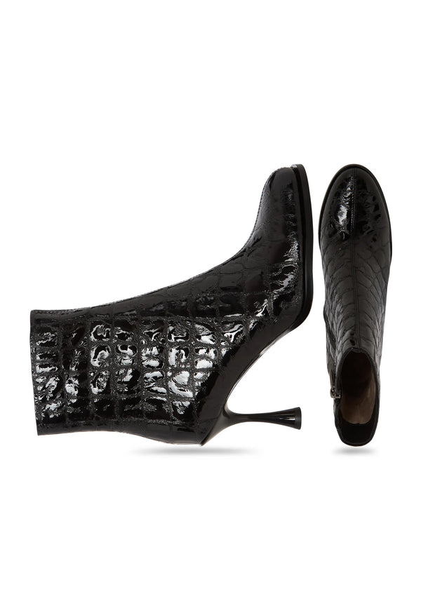 Croc Noir Stiletto Ankle Boot