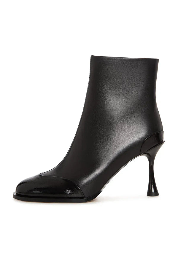 Gloss Cap Toe Stiletto Ankle Boot