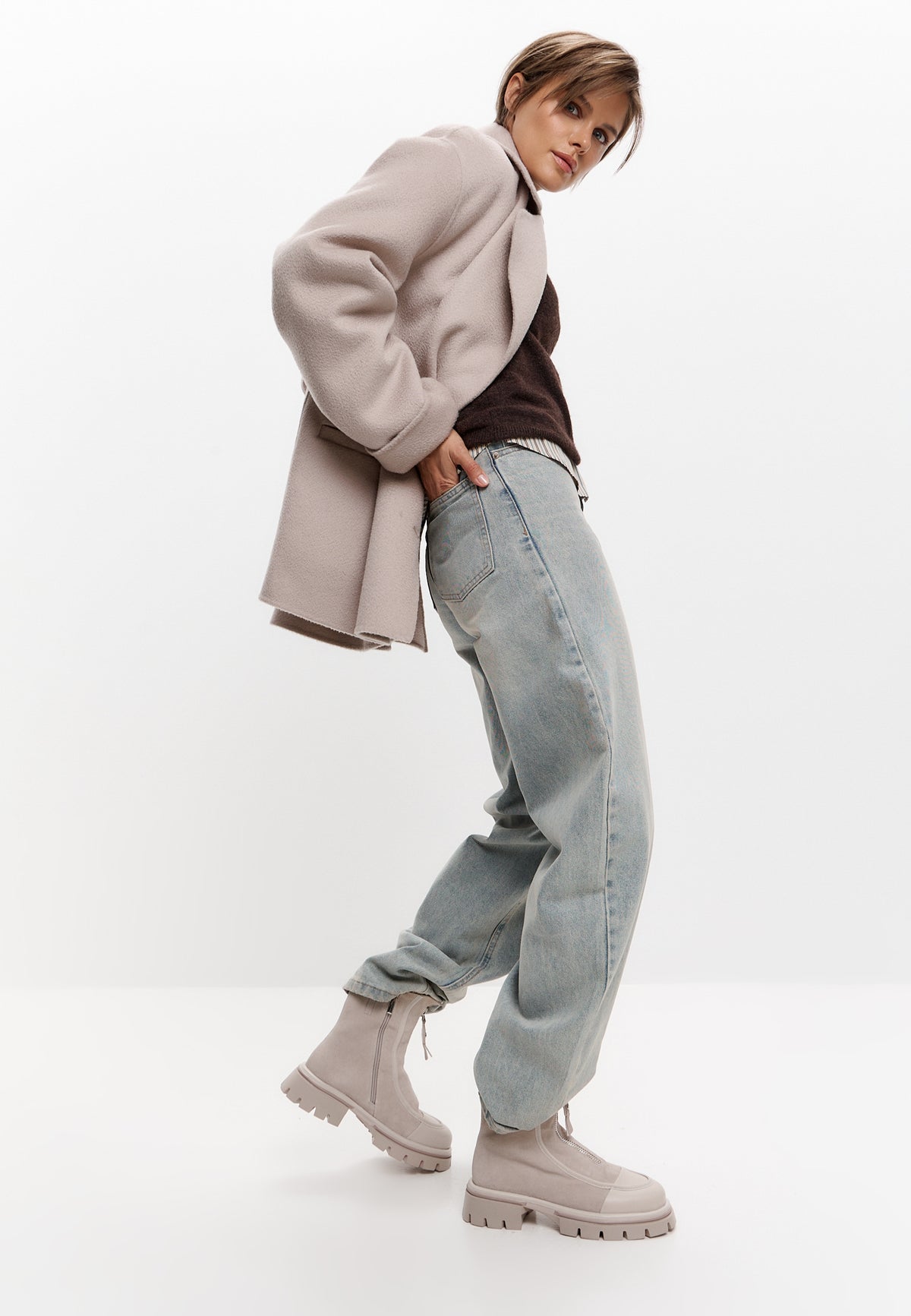 Bottines chunky zippées – Ivoire