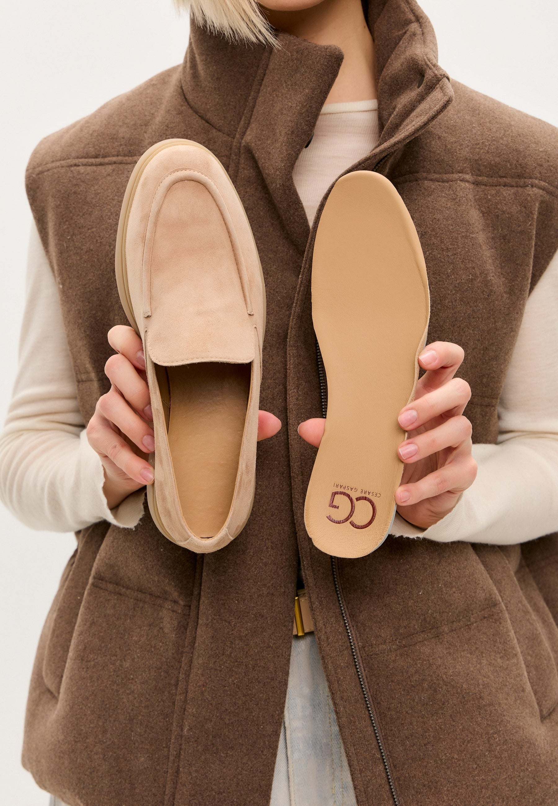 Comfort Suede Platform Loafers Clau - Beige