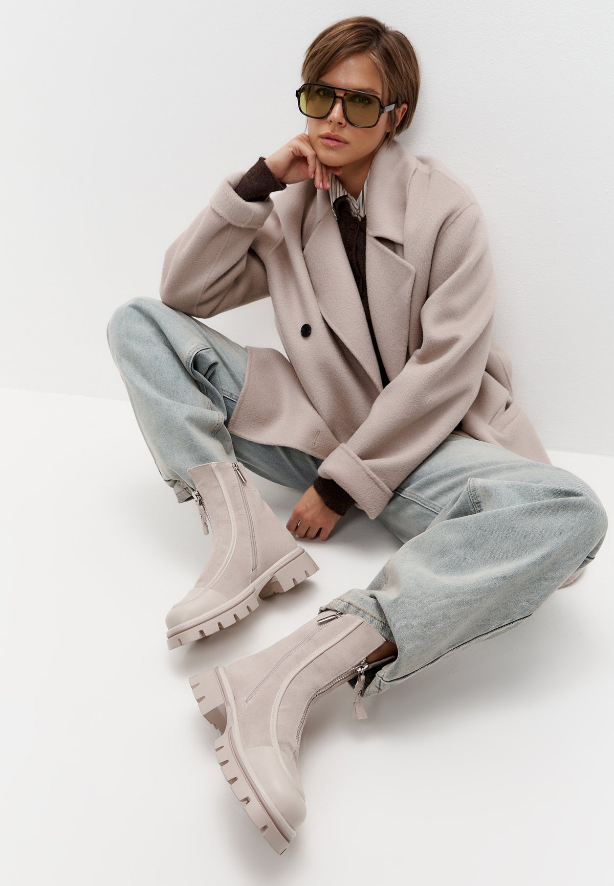 Bottines chunky zippées – Ivoire