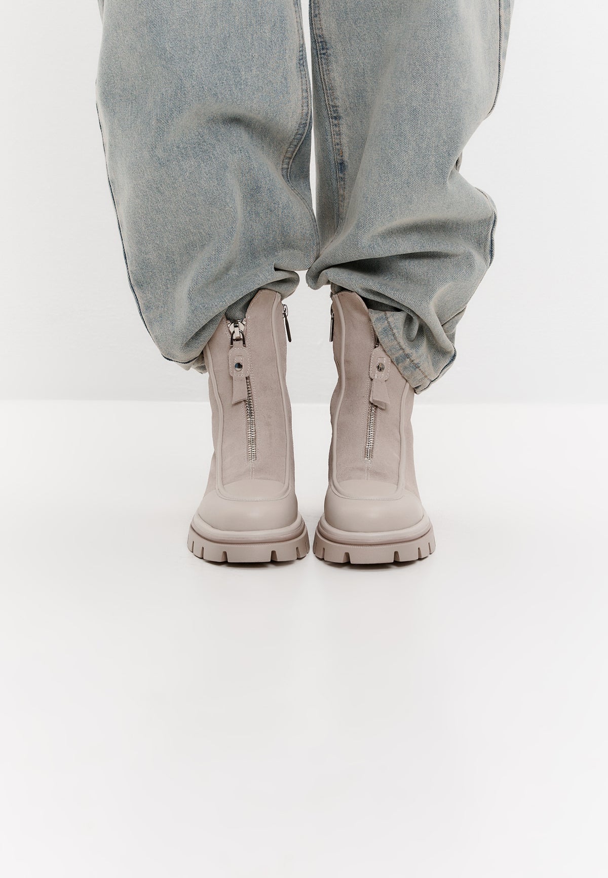 Bottines chunky zippées – Ivoire