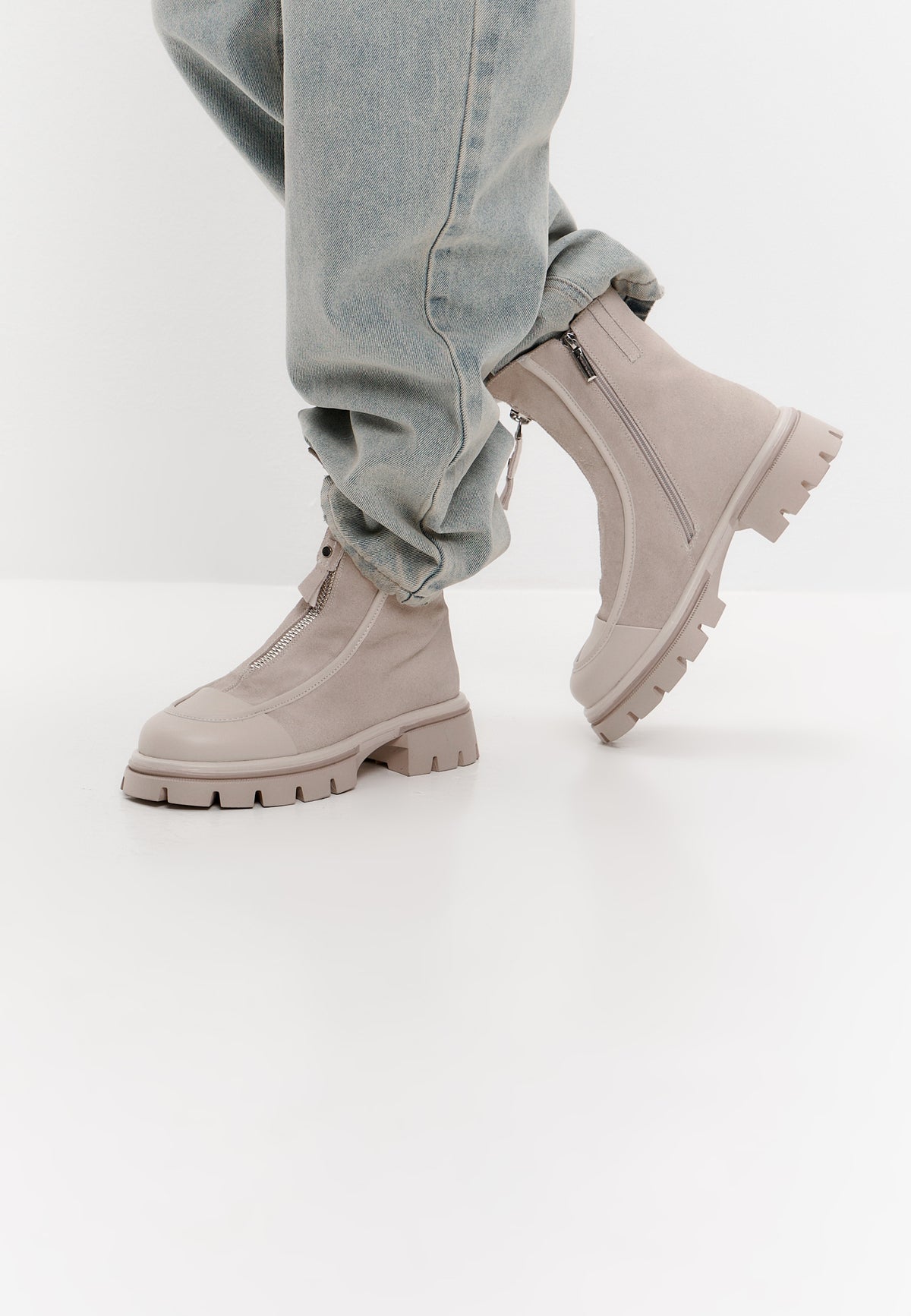 Bottines chunky zippées – Ivoire