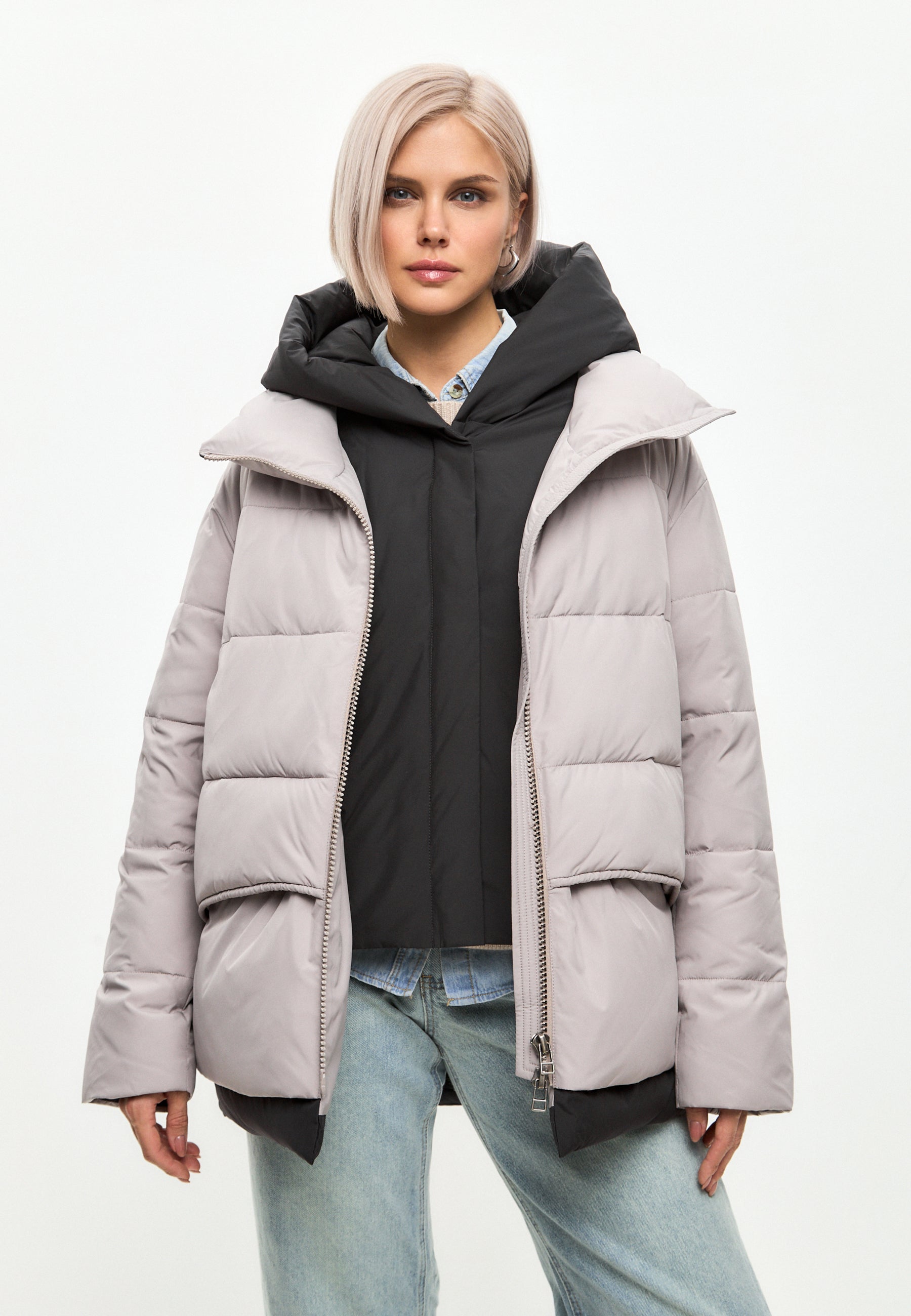 Hooded Puffer Jacket - Beige