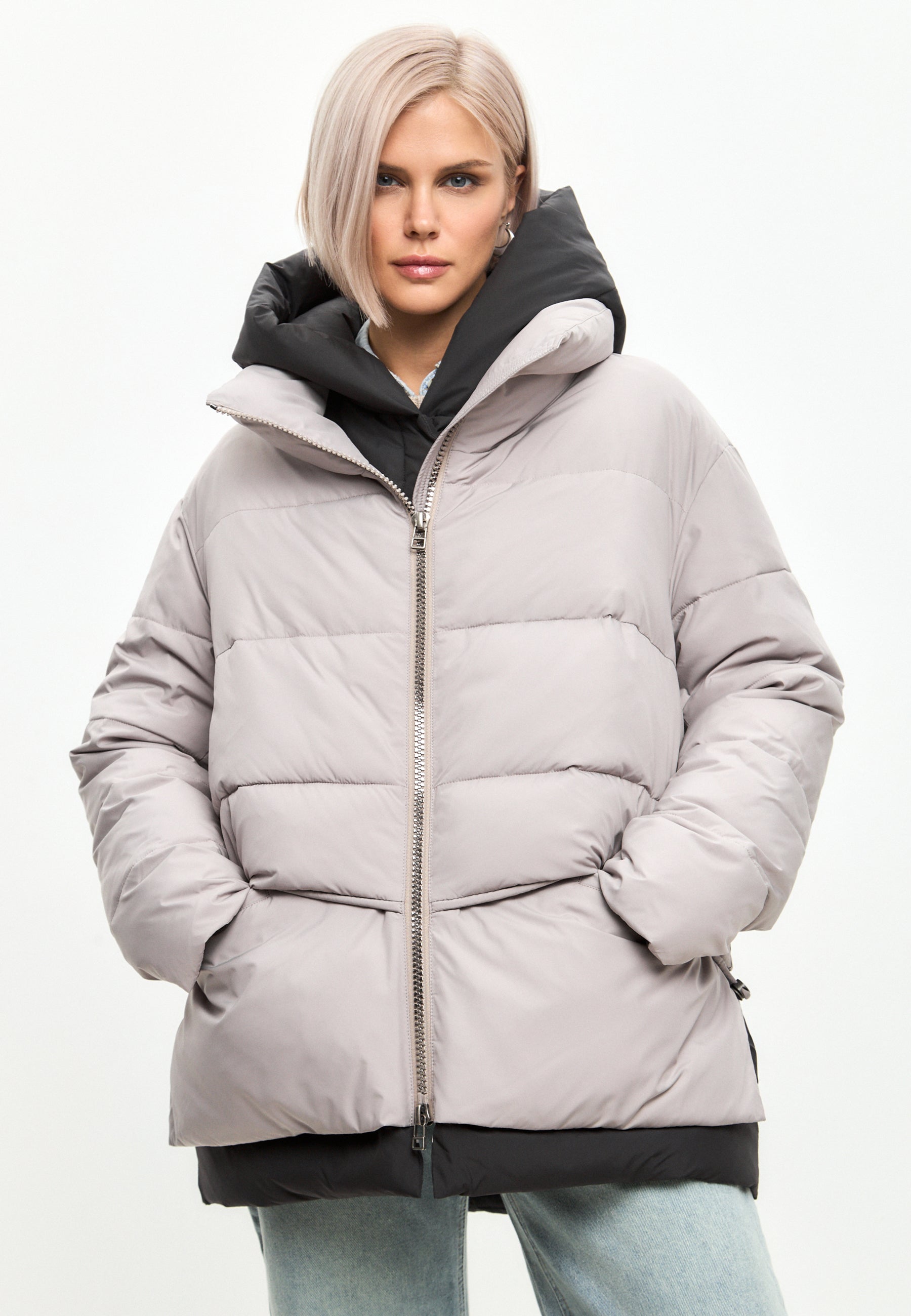 Hooded Puffer Jacket - Beige