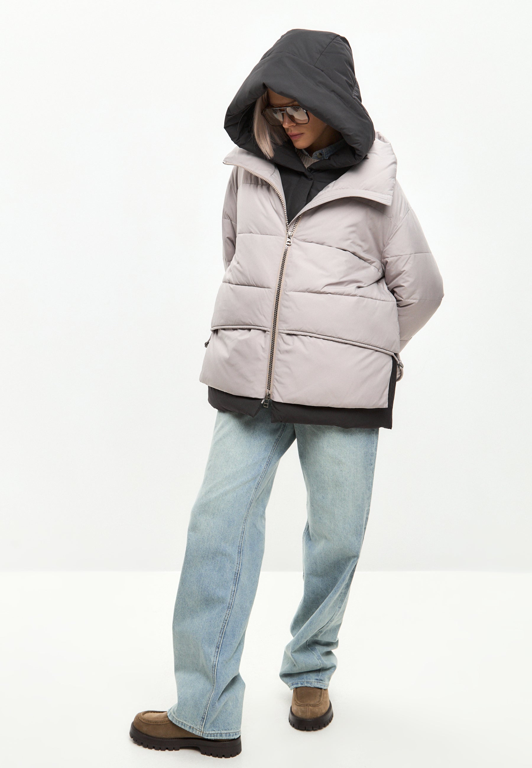 Hooded Puffer Jacket - Beige