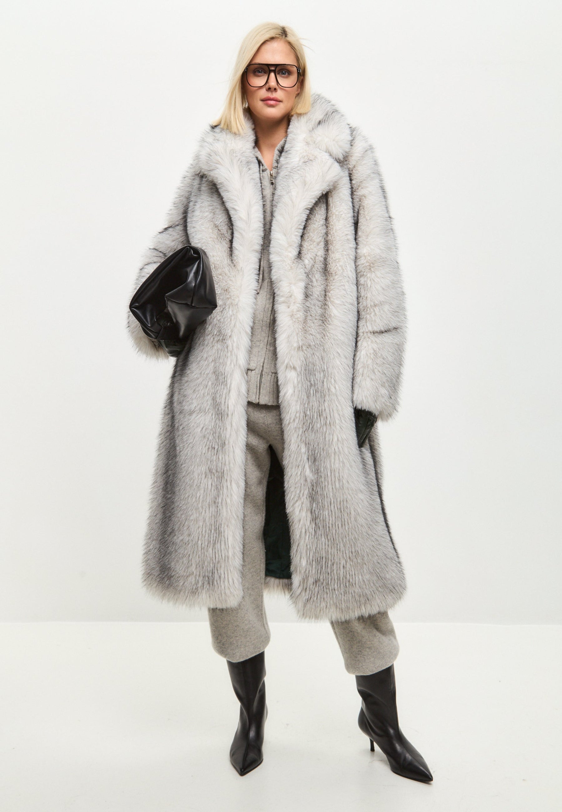 Luxurious Faux Fur Coat Natalie- Gray