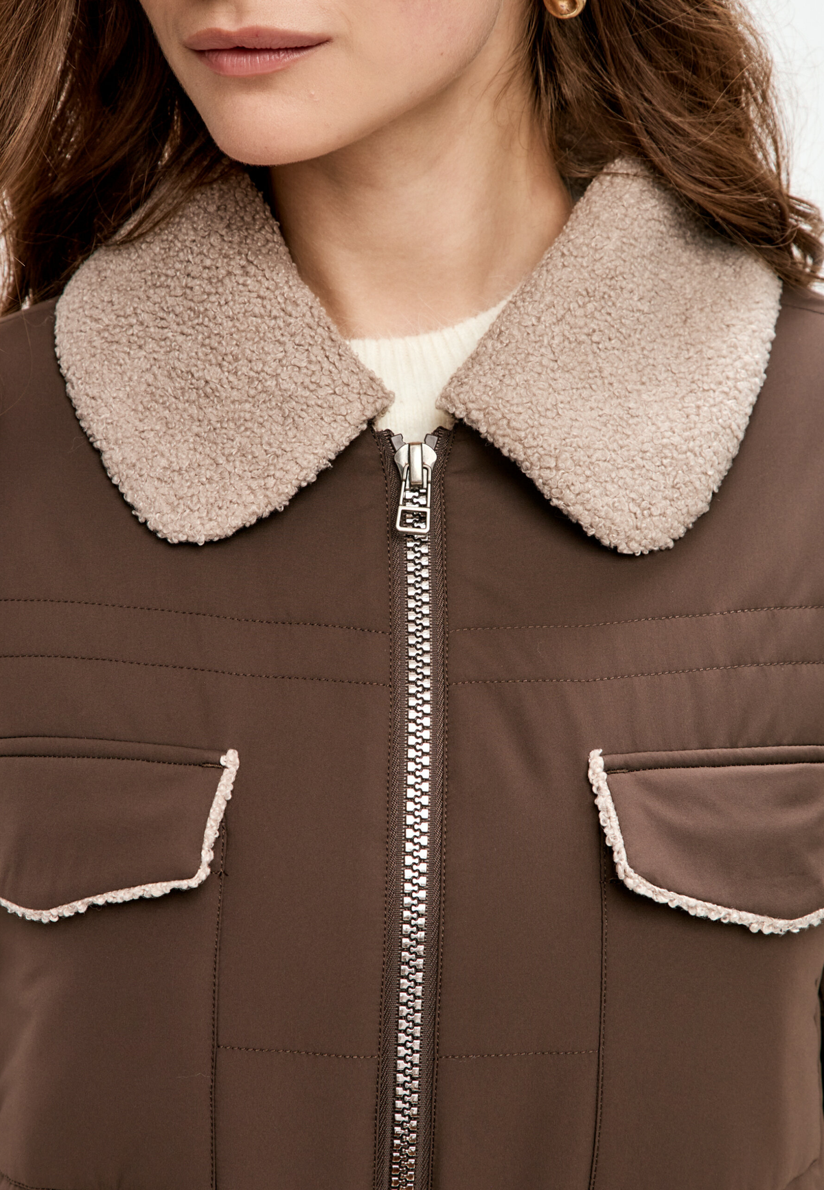 Belted Long Coat with Shearling Collar