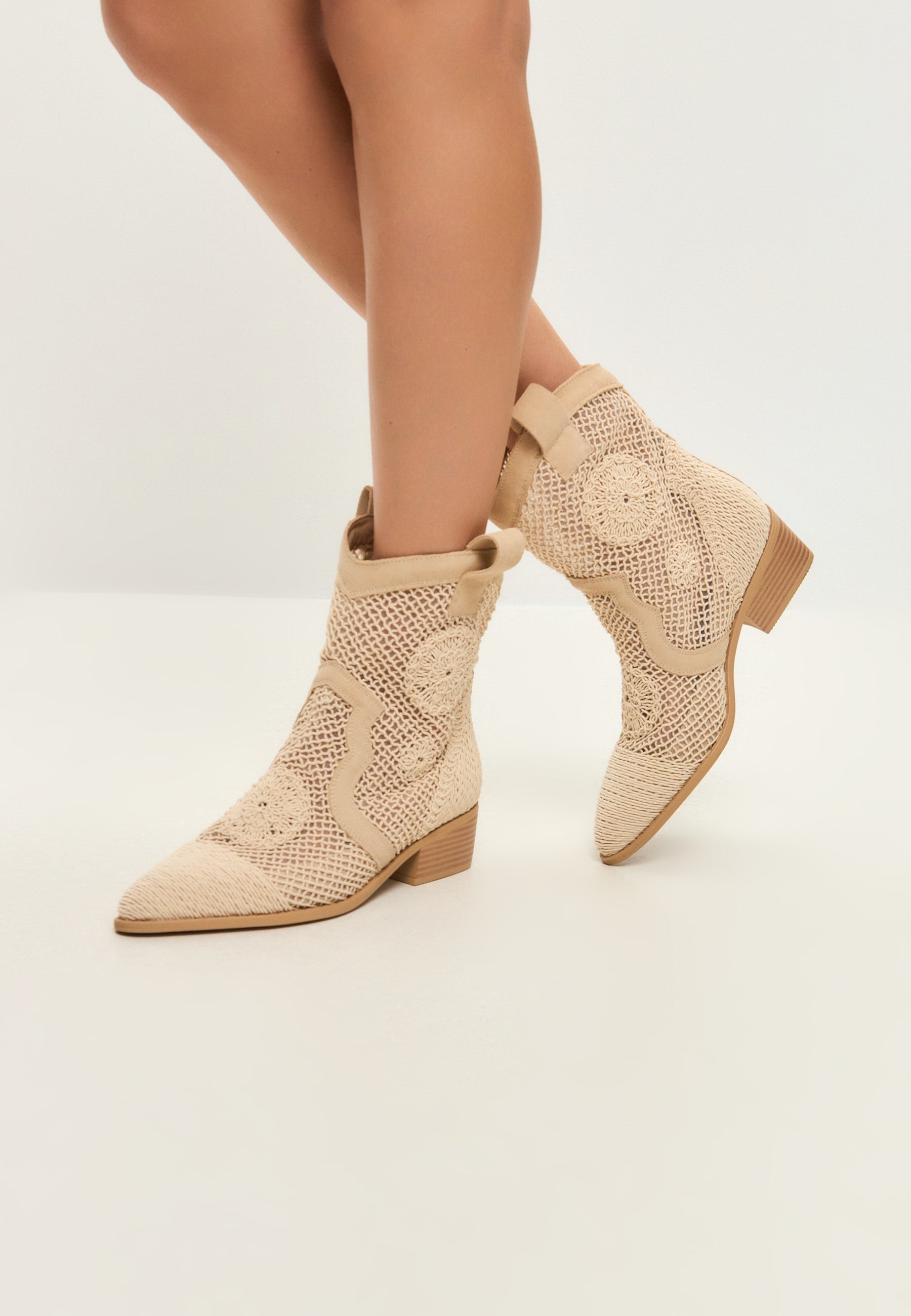 Suede Cowboy Boots - Beige