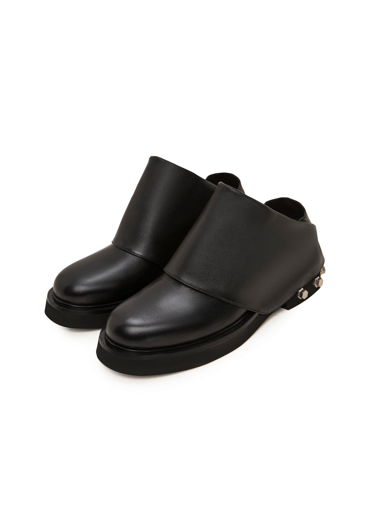 Mules de piel con tacón escultural – Negro